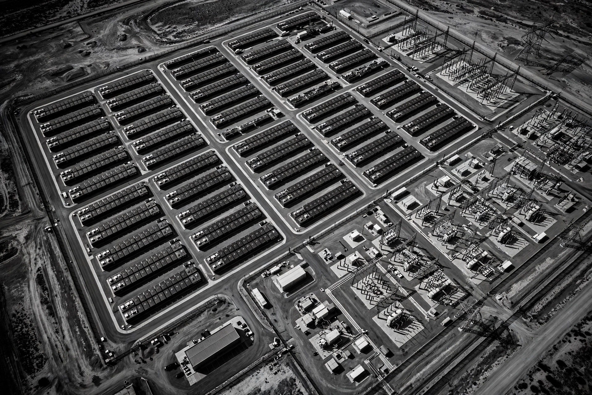 Aerial view of a battery energy storage facility